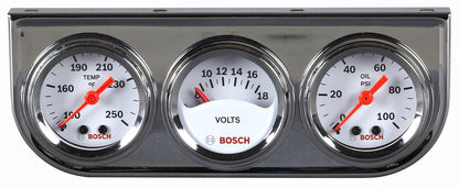Bosch Kit de Triple Calibre 1-1/2 pulgadas, Esfera Blanca, Bisel Cromado, Plateado
