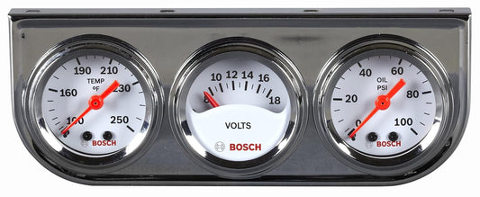 Bosch Kit de Triple Calibre 1-1/2 pulgadas, Esfera Blanca, Bisel Cromado, Plateado
