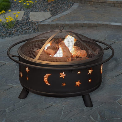 Pure Garden 50-106 Fire Pit Set, Wood Burning Pit Includes Screen, Cover and Log Poker