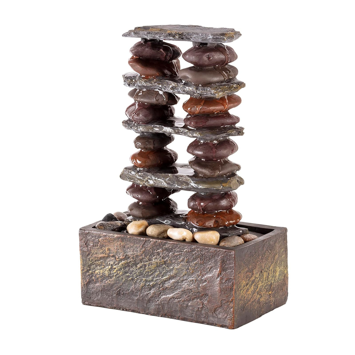 Alpine Corporation TT8002 Fuente de Eternidad de Rocas Apiladas para Interior/Exterior, Fuente de Mesa de Rocas Modernas, 12", Marrón
