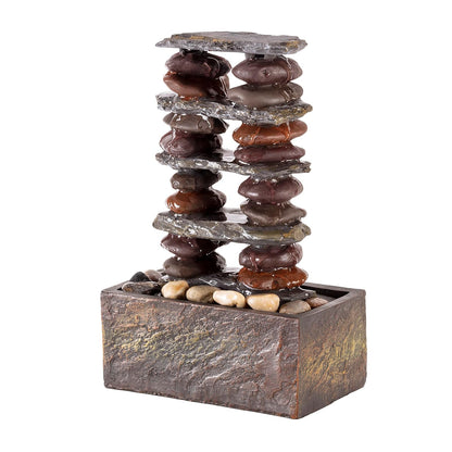 Alpine Corporation TT8002 Fuente de Eternidad de Rocas Apiladas para Interior/Exterior, Fuente de Mesa de Rocas Modernas, 12", Marrón