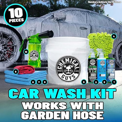 Chemical Guys HOL148 Kit de 10 Piezas para el Lavado de Automóviles - Pistola de Espuma, Cubo, (4) Toallas, manopla de Lavado y (3) Productos químicos de Limpieza de 16 oz.