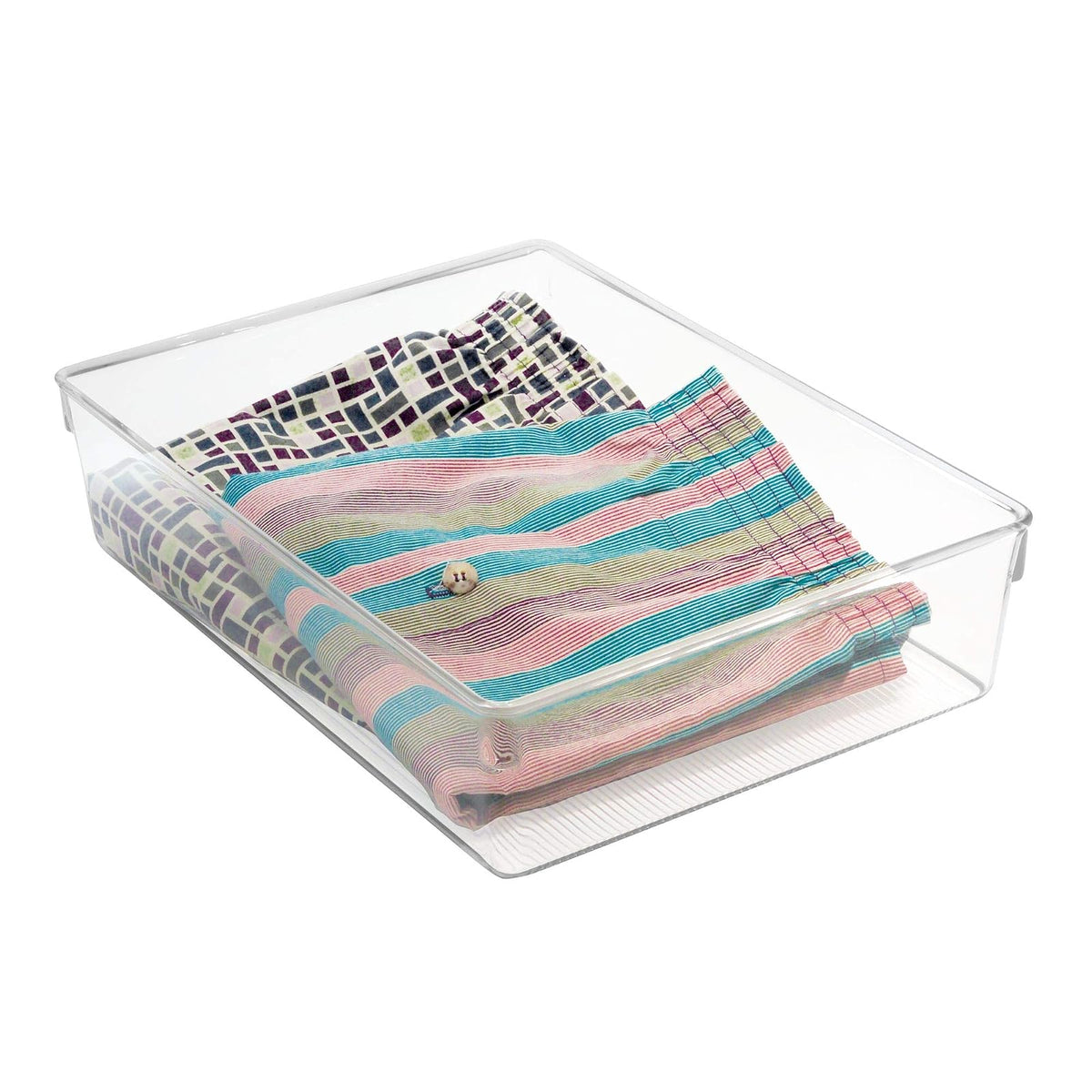 InterDesign Linus Organizador de cajones para Armario y tocador, Caja organizadora de 30,5 cm x 22,9 cm x 7,6 cm en plástico, Transparente