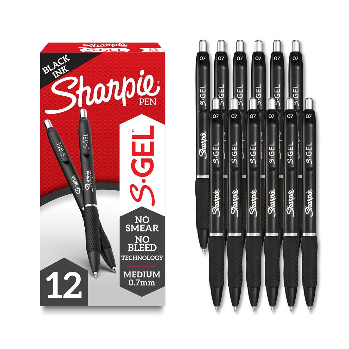 Sharpie S-Gel, bolígrafos de gel, punta media (0,7 mm), bolígrafo de gel de tinta negra, 12 unidades