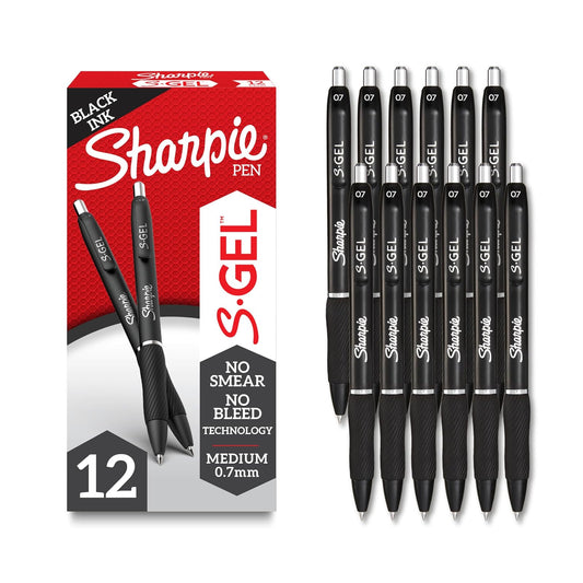 Sharpie S-Gel, bolígrafos de gel, punta media (0,7 mm), bolígrafo de gel de tinta negra, 12 unidades