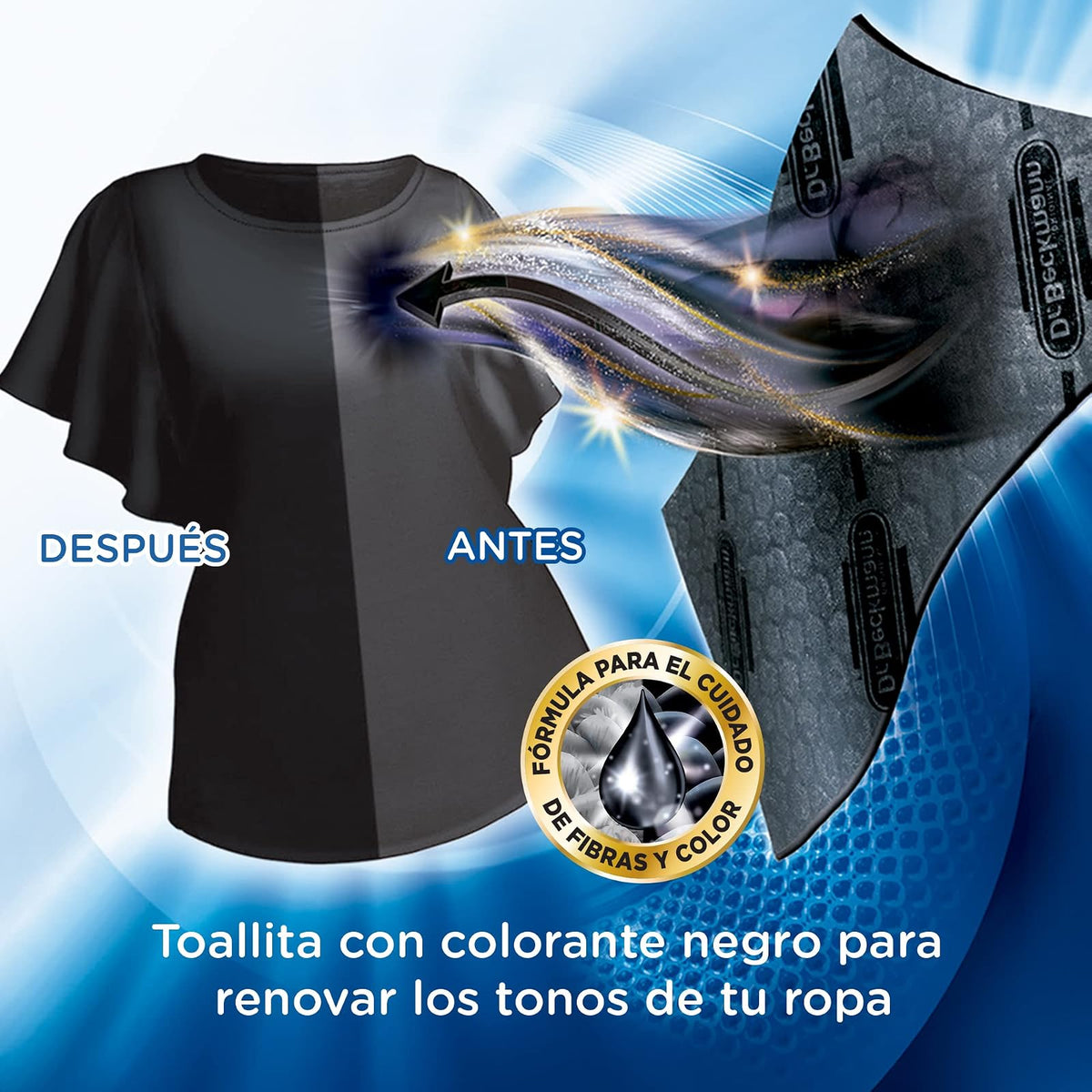Dr. Beckmann, Quitamanchas Intenso Multiusos, en Polvo, para Ropa Blanca y Color, con Oxígeno Activo + Toallitas Negros Intensos, Renueva los Tonos Negros y las Fibras