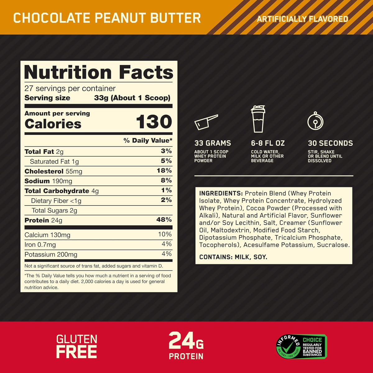 Optimum Nutrition Gold Standard 100% Whey Proteína en Polvo | Chocolate Peanut Butter | 2 lb