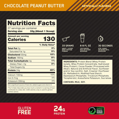 Optimum Nutrition Gold Standard 100% Whey Proteína en Polvo | Chocolate Peanut Butter | 2 lb