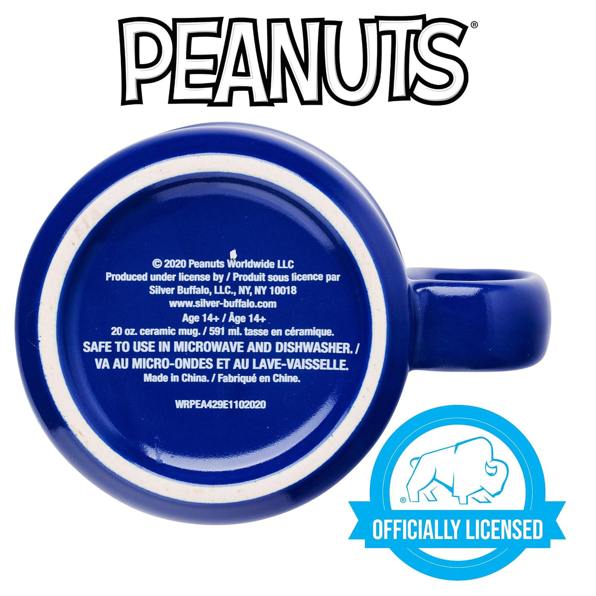 Silver Buffalo PEA429E1 Peanuts Squad - Taza de cerámica para caravana, 20 onzas, color negro