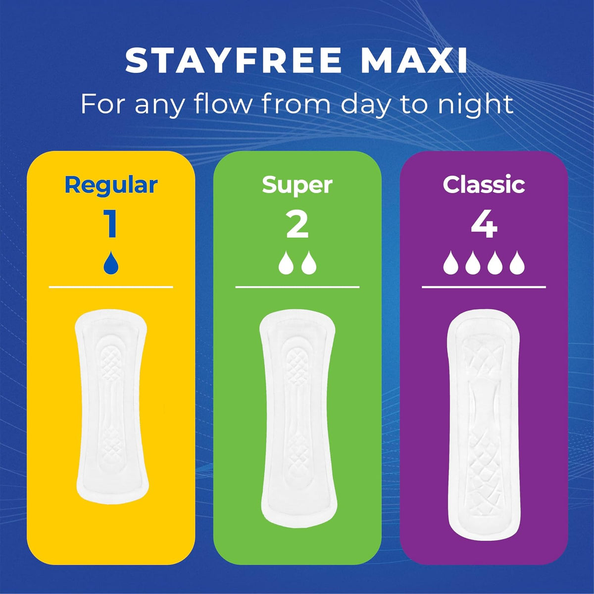 Stayfree Maxi Super Long Wingless - Almohadillas de protección y absorción fiables para mujeres, 48 unidades (paquete de 1)