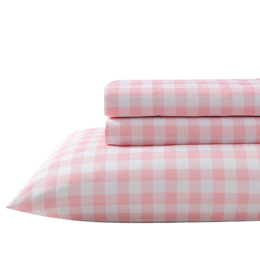 Eddie Bauer - Sábanas Individuales XL, Resistente a Las Manchas con Fundas a Juego, súper Suaves, Ideales Esenciales para habitación Rosa (Amapola a Cuadros, Color Rosa, tamaño Individual XL)