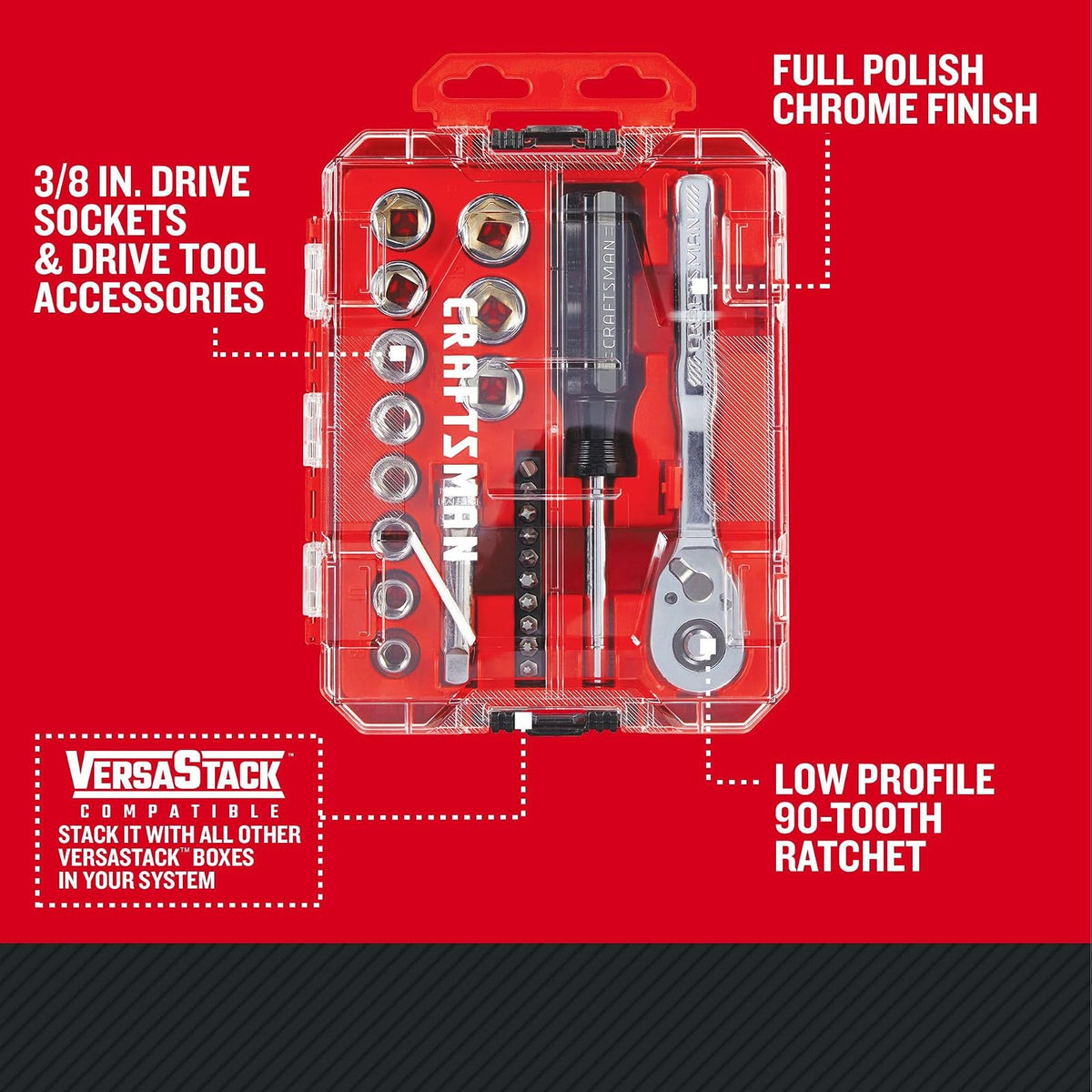 CRAFTSMAN - Juego de herramientas mecánicas, 24 piezas, unidad métrica de 3/8 pulgadas (CMMT12111)