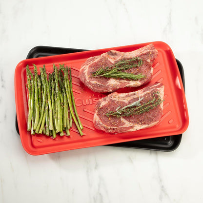 Cuisinart Bandejas Parrilla Set 2 Piezas Roja y Negra | Bandejas de preparación tamaño mediano, sin contaminación cruzada, apto para lavaplatos, hechas de melamina, fácil limpieza