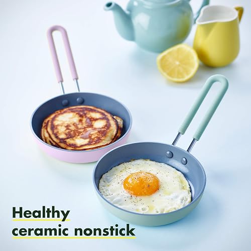 GreenPan Mini sartén antiadherente de cerámica saludable, redonda de 5 pulgadas, sin PFAS, apto para lavaplatos, mango que se mantiene fresco, verde menta