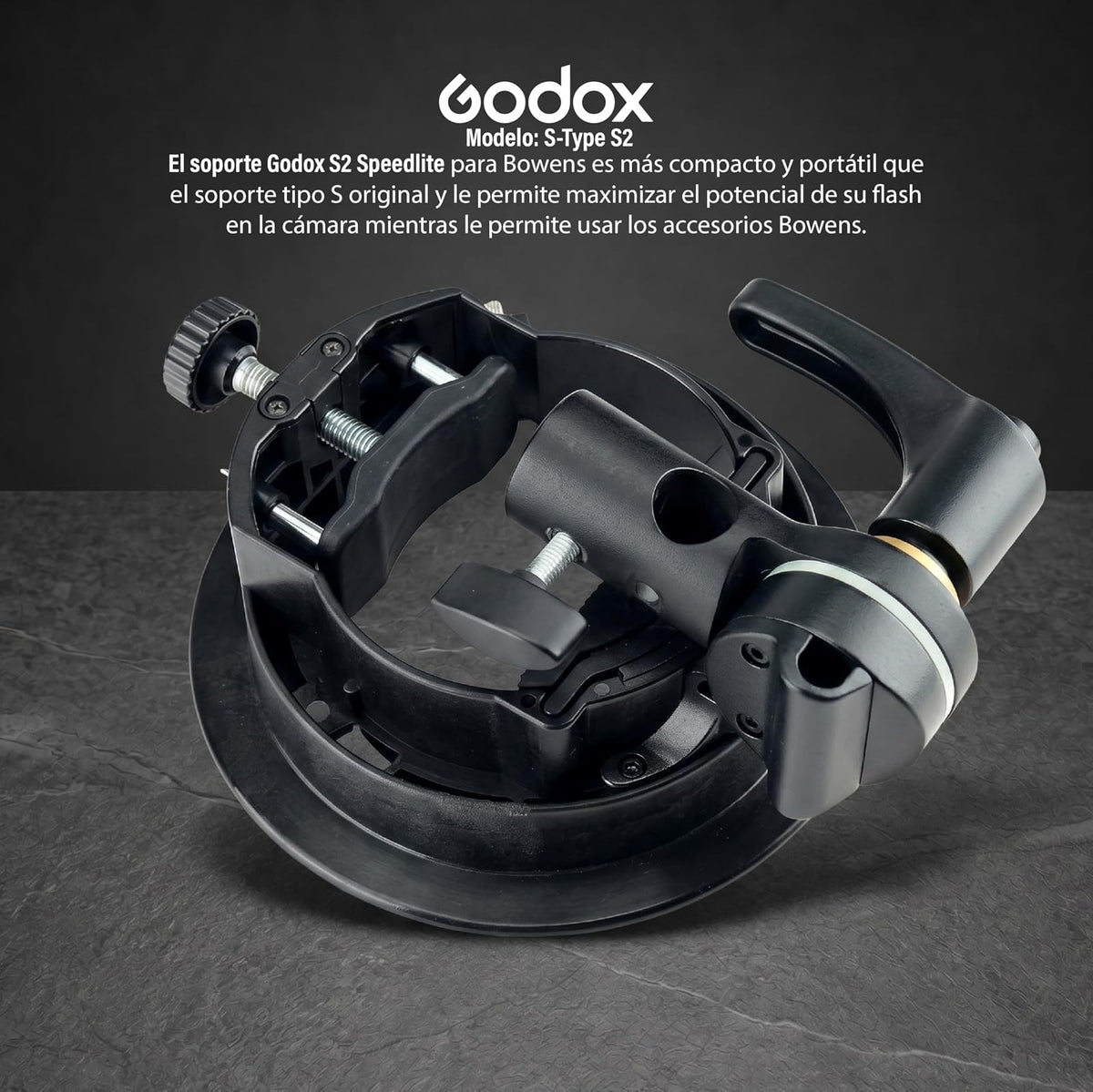 Godox Soporte para Flash S-Type S2 con Montura Bowens, Adaptador Ajustable para Speedlite, Softbox, Reflector, Snoot y Paraguas, Compatible con Flash de Cámara y AD400Pro