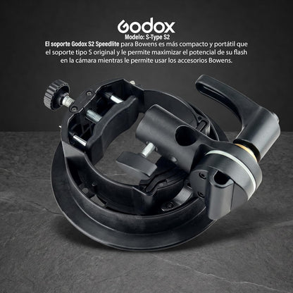 Godox Soporte para Flash S-Type S2 con Montura Bowens, Adaptador Ajustable para Speedlite, Softbox, Reflector, Snoot y Paraguas, Compatible con Flash de Cámara y AD400Pro