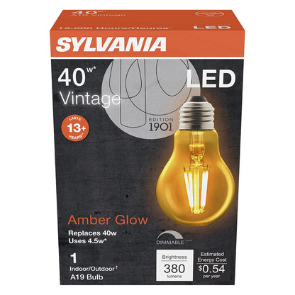 Sylvania Home Lighting 74694 Sylvania foco LED de filamento, A19-40W, Amber Finish