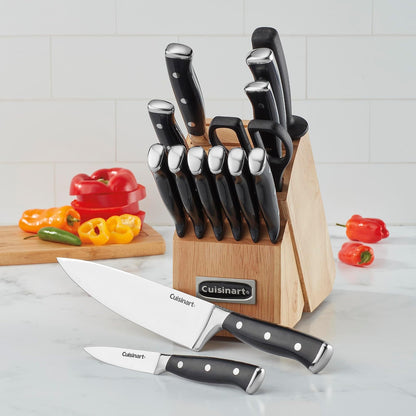 Cuisinart Juego de Cuchillos de 15 Piezas con Bloque, Remache de Acero, Negro