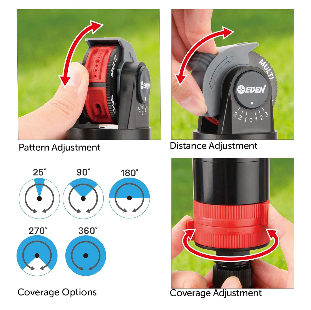 Eden 94124 Sistema de rociador turbo de transmisión de engranajes multipatrón, con juego de conexión rápida, cobertura de 360 grados