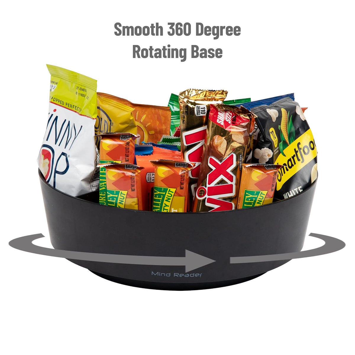 Betesh Mind Reader Snack Carousel, Countertop Organizer, Snack Tray, Condiment Holder, Breakroom, Kitchen, 12" L x 12" W x 4" H, Black