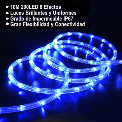 Dosyu 10M LED Navideña, 200LED 110V 2 cables Cuttable de Navidad Luces de la cuerda al aire libre, 200 LED a prueba de agua al aire libre caliente luces de la cuerda para la cubierta(Azul)