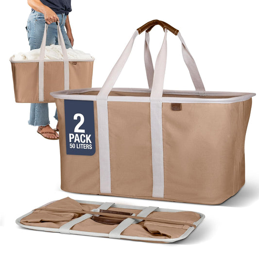 CleverMade - Bolsa de lavandería plegable, paquete de 2 unidades de 50 litros, contenedor plegable de organización de almacenamiento para ropa, lavandería, solución de almacenamiento
