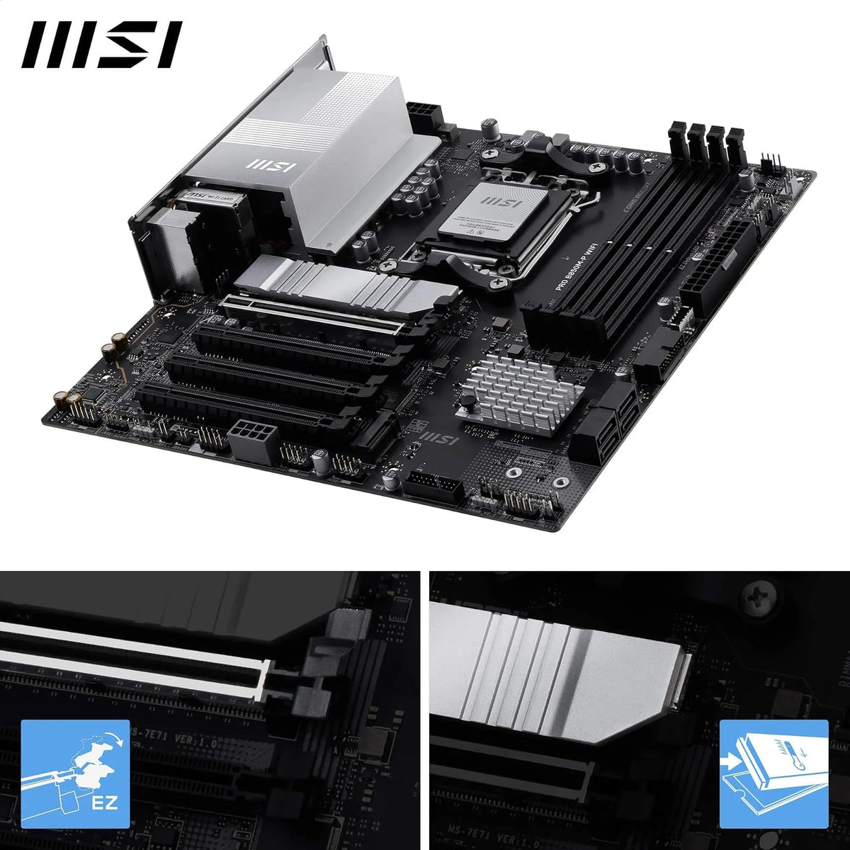MSI Pro B850M-P WiFi Motherboard, ATX - Compatible con procesadores AMD Ryzen 9000/8000 / 7000, AM5 - DDR5 Memory Boost (8200+ MT/s OC), PCIe 5.0 x16 y 4.0 x16, M.2 Gen5, Wi-Fi 7, 5G LAN