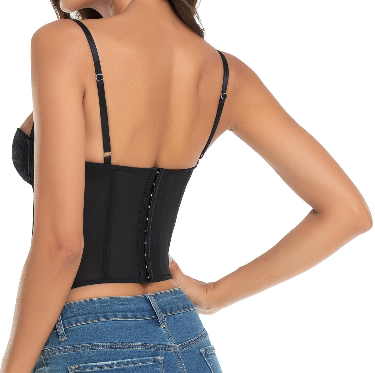 Raxnode - Corsé de encaje para mujer, playera sexy para salir de fiesta con hebilla