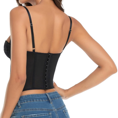 Raxnode - Corsé de encaje para mujer, playera sexy para salir de fiesta con hebilla