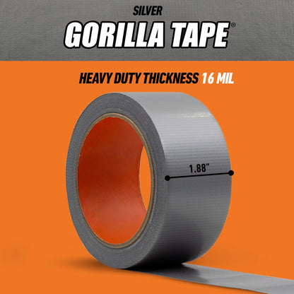 Gorilla Tape, 1.9 pulgadas x 10 yardas, plata (paquete de 1) - Conducto, utilidad, resistencia de triple capa, interior y exterior, carcasa resistente a la intemperie