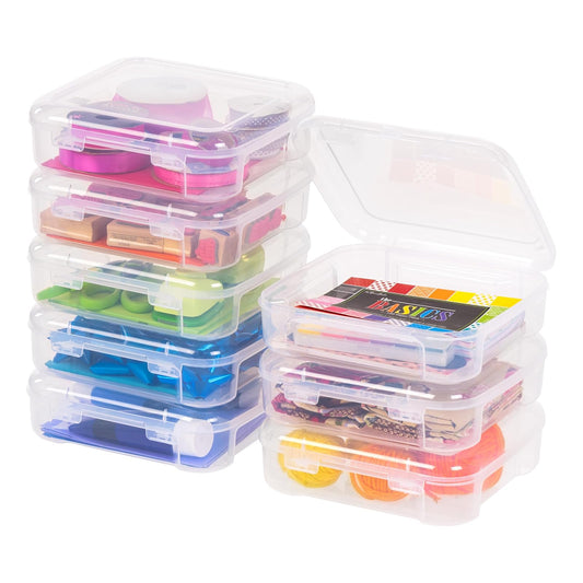 IRIS USA Paquete de 8 Cajas de Almacenamiento para Scrapbooking, 15.3 x 15.3 cm, Estuches Portátiles para Manualidades y Arte, Transparente