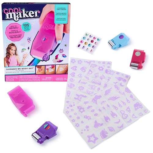 Cool MAKER Shimmer Me Body Art Rodillo, Gemas y 3 películas, 135 diseños de Tatuajes Metalizados temporales, Juguetes de Manualidades para niñas a Partir de 7 años