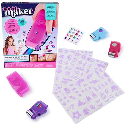 Cool MAKER Shimmer Me Body Art Rodillo, Gemas y 3 películas, 135 diseños de Tatuajes Metalizados temporales, Juguetes de Manualidades para niñas a Partir de 7 años