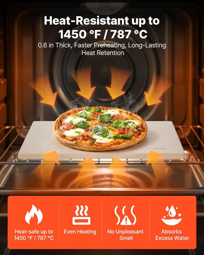 VEVOR Piedra para Hornear Pizza de 38 x 30 cm, Rectangular de Cordierita, Placa Extragrande con Raspador, 1,5 cm de Grosor, Resistente al Calor, Apta para Cocina, Horno, Pan, Pizza y Parrilla