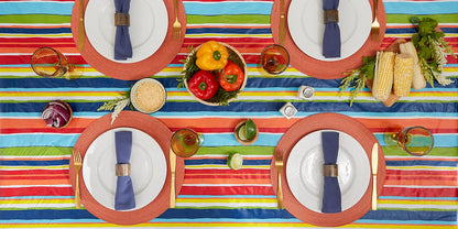 DII - Mantel de Vinilo para Interiores y Exteriores, a Prueba de derrames, Rectangular, 60 x 102 Pulgadas, a Rayas de Verano