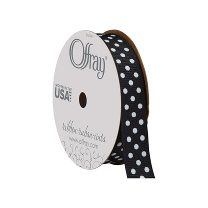 BERWICK Offray 467992 - Cinta de grogrén de 5/8 Pulgadas de Ancho, Lunares Blancos y Negros, 3 Yardas