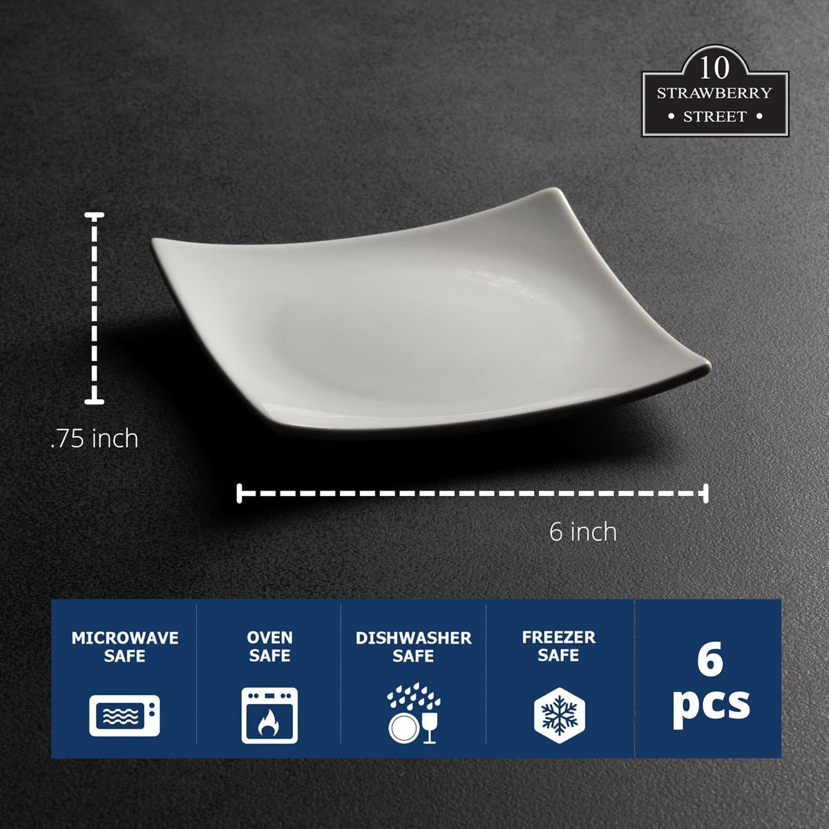 10 platos cuadrados de cerámica de fresa Street Simply White de 6 pulgadas, juego de 6 unidades