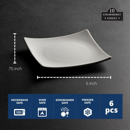 10 platos cuadrados de cerámica de fresa Street Simply White de 6 pulgadas, juego de 6 unidades