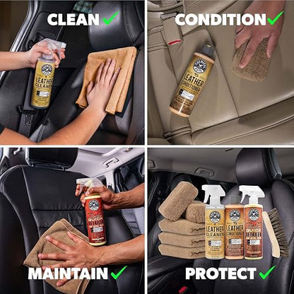 Chemical Guys HOL303 Kit Limpiador y Acondicionador de Cuero para Interiores, Muebles y Botas, 9 Piezas