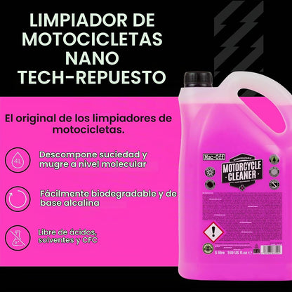 Muc-Off 667US Limpiador Nano-Tech para Motocicleta 5 L, Biodegradable, Rosa | Fórmula alcalina, segura en fibra de carbono, metal anodizado, sellos y rotores de disco, para todoterreno y desplazamiento