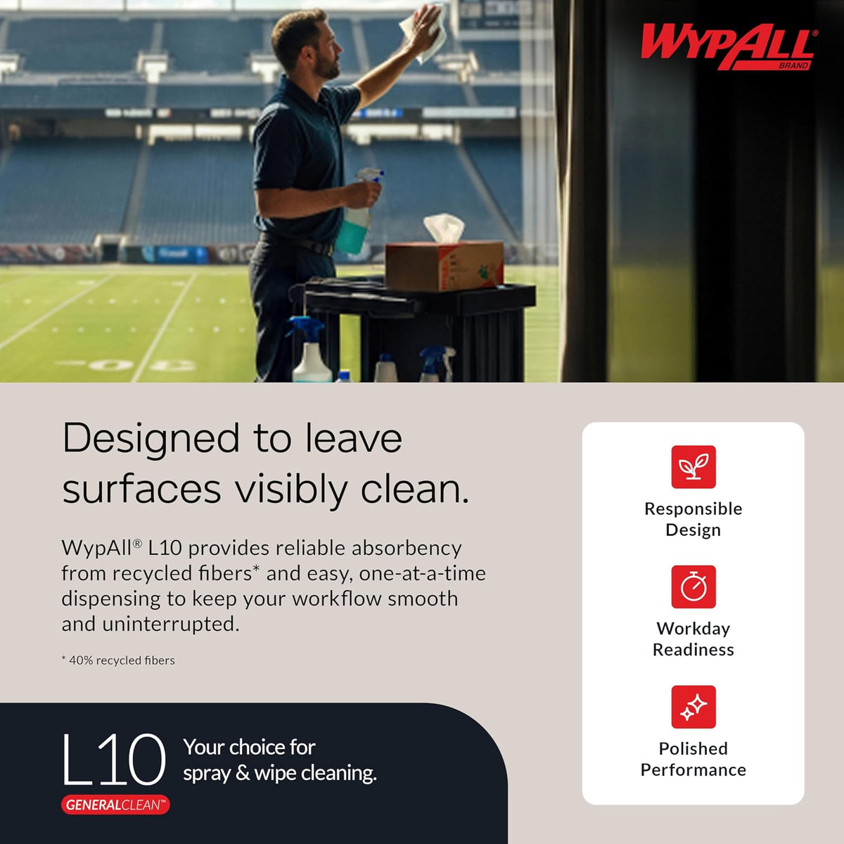 WypAll 05120 L10 limpiaparabrisas, banda, 2 capas, 9 3/10 W X 10 1/2L, Paquete de 140 (funda de 16 paquetes)