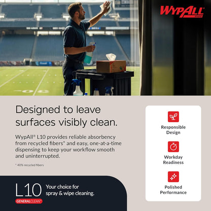WypAll 05120 L10 limpiaparabrisas, banda, 2 capas, 9 3/10 W X 10 1/2L, Paquete de 140 (funda de 16 paquetes)