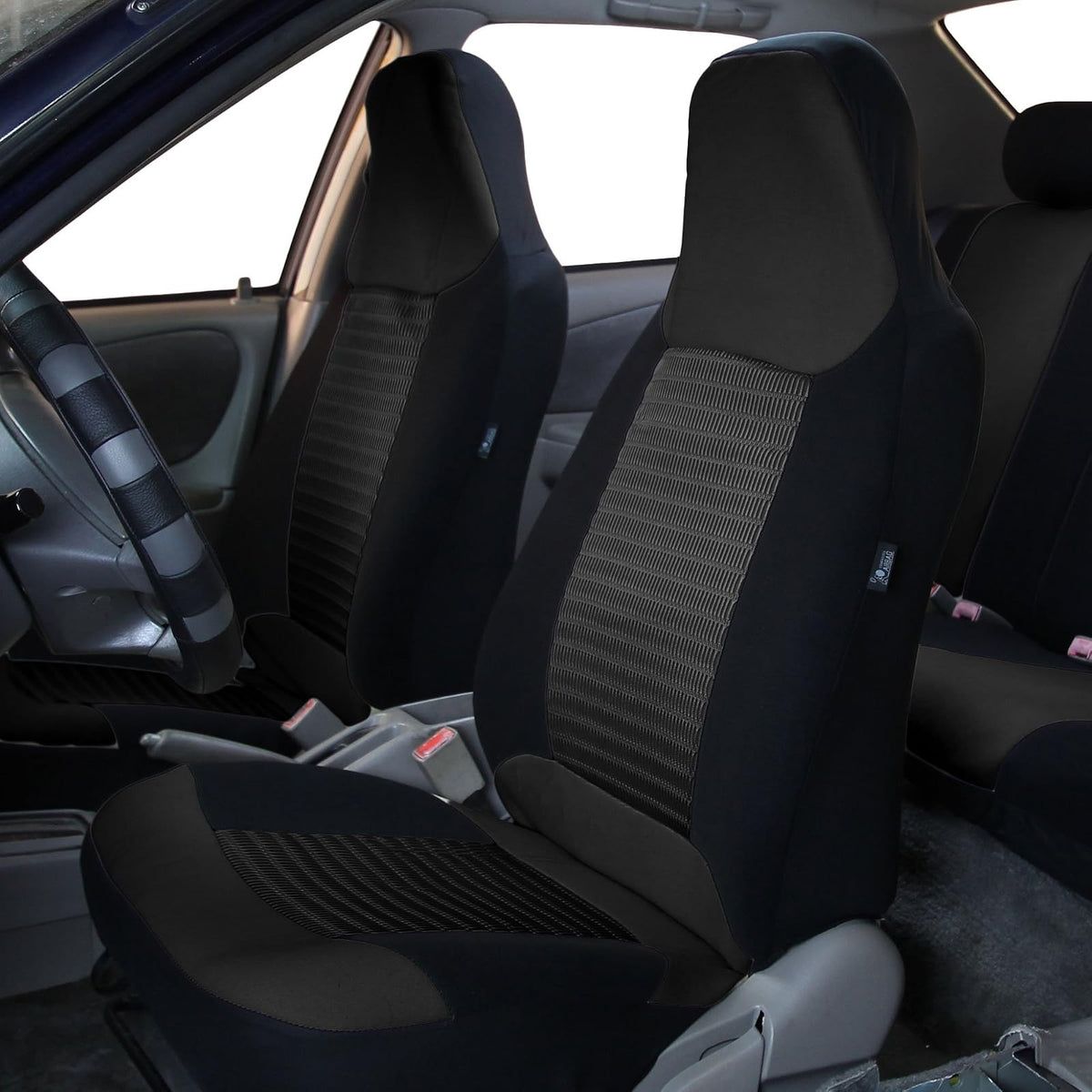 FH GROUP FB107BLACK102 Black Premium Fabric Bucket Car Seat Cover, Set of 2 (Airbag Compatible)
