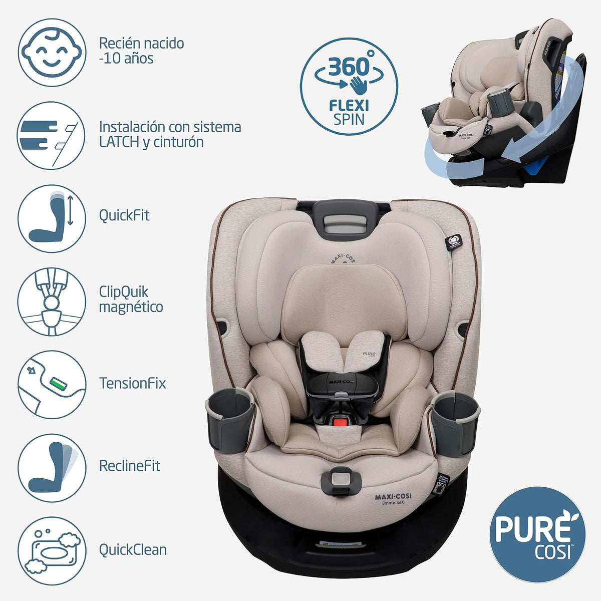Maxi-Cosi Emme 360 Asiento de automóvil convertible giratorio Desert Wonder | Giratorio 360