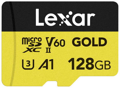 Tarjeta Lexar Profesional Oro microSDXC 128GB, UHS-II, C10, U3, V60, Full-HD & 4K Video, hasta 280MB/s de Lectura, para videógrafos Profesionales, Jugadores