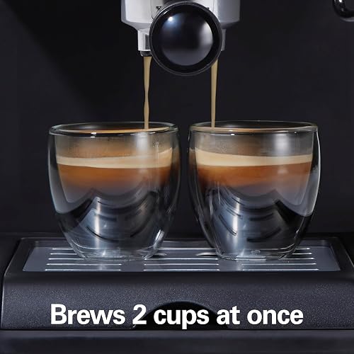 Hamilton Beach 40715 Cafetera Espresso, 2 Tazas, Cappuccino, Mocha y Latte, 15 Bares, Negro y Plata