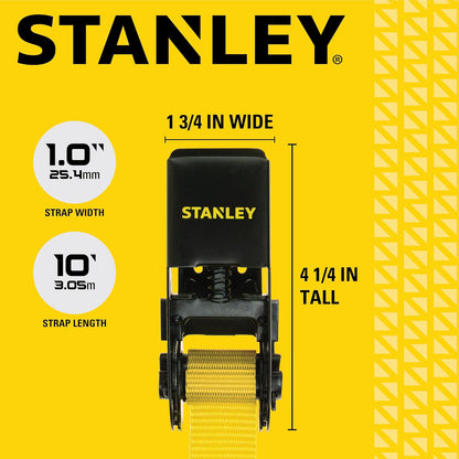 Stanley Correas de Carraca S9500, 2.5 cm x 3 m, Carga de 136 kg, Negro/Amarillo, Paquete de 4