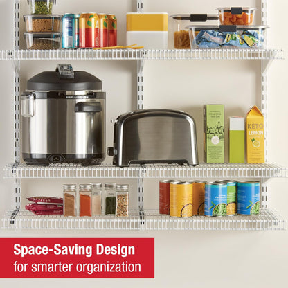 Rubbermaid Sistema de estantería de organización de despensa de 36 pulgadas, montaje directo en pared, 4 estantes y kit de herramientas de montaje incluido sistema de estantería de alambre blanco para