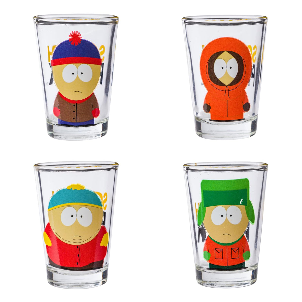 Silver Buffalo Juego de 4 Mini Vasos Nickelodeon Retro, 1.5 oz - Personajes principales de South Park
