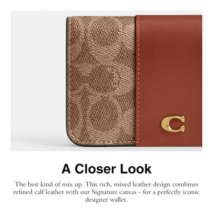 Coach - Funda delgada para tarjetas para mujer, B4/Tan Caramelo, Estuche para tarjetas delgado